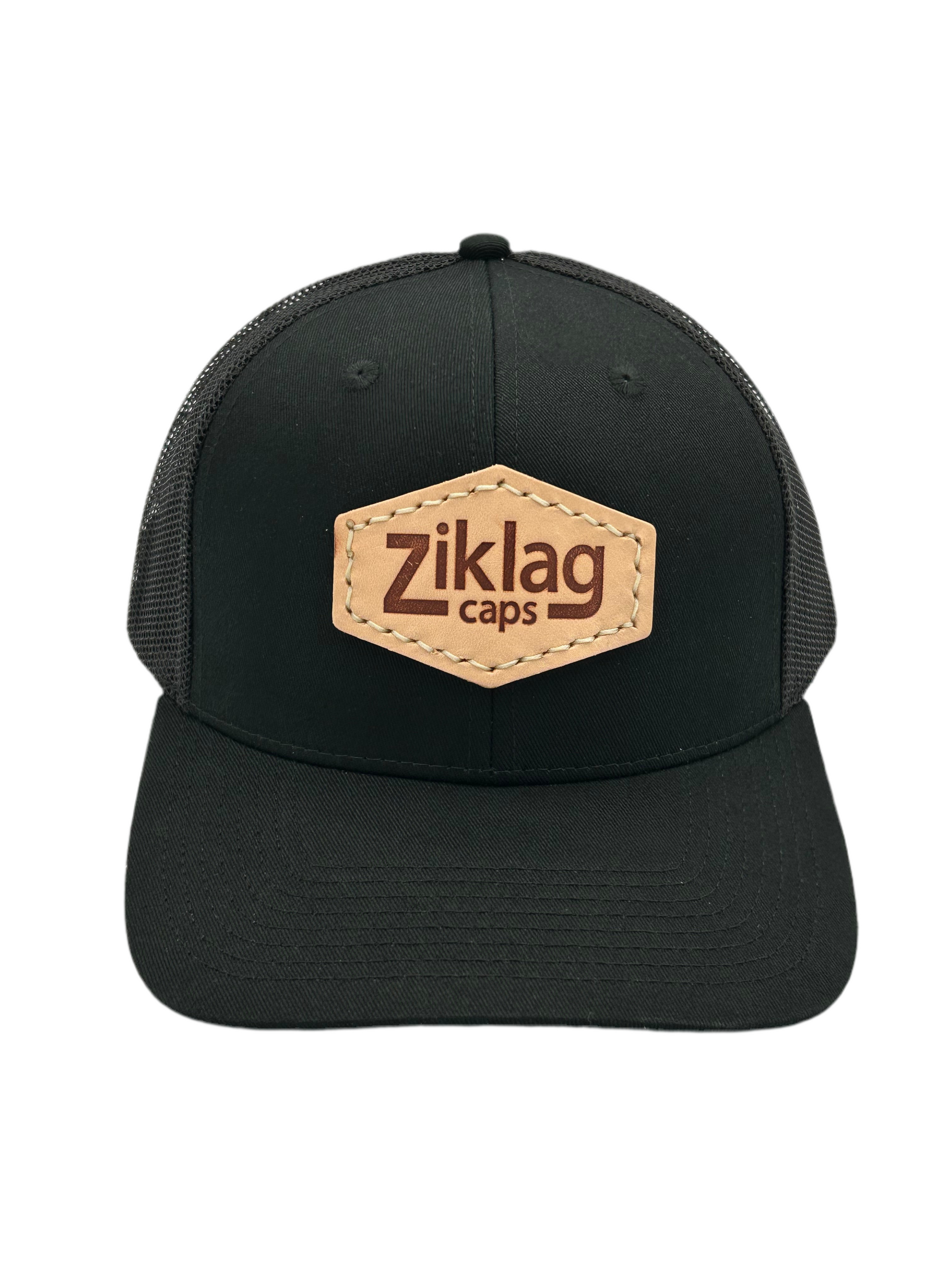 Black Adjustable Trucker Cap with Genuine Leather Patch